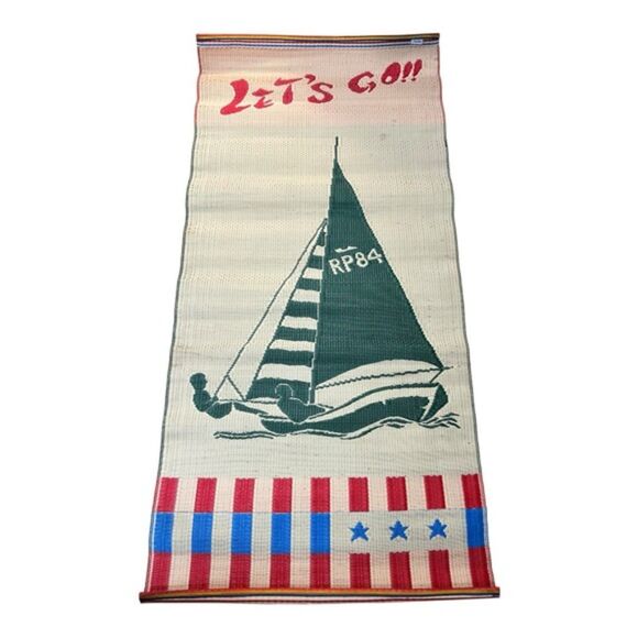 Vintage Decomat “Let’s Go!!” RP84 76"x35" Sailboat AREA MAT - Picture 1 of 4